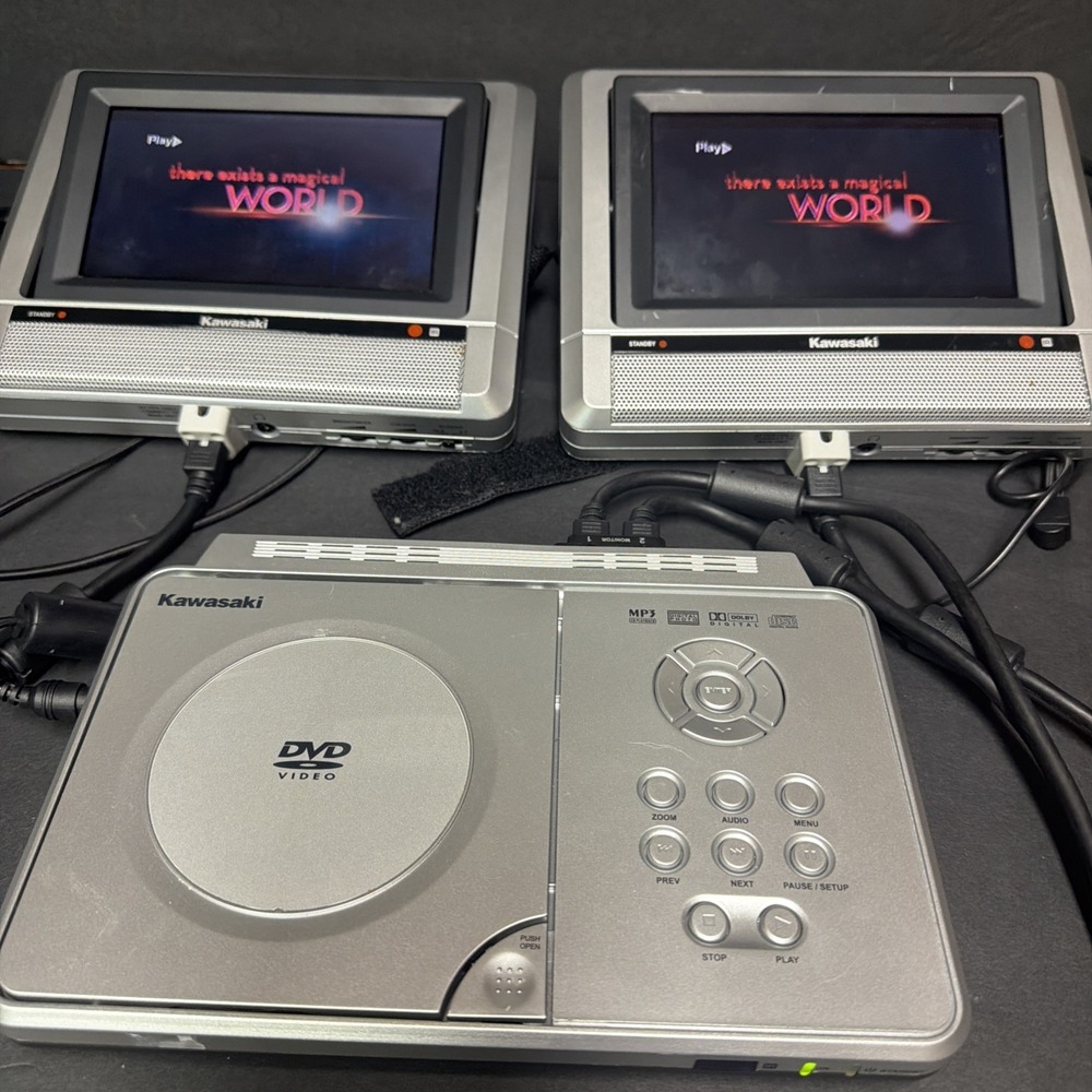 Kawasaki PVS1965 Mobile DVD Player System Dual 6.5" Screens Headrest Straps &Bag